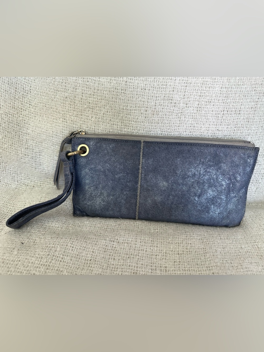 HOBO Metallic Navy Wristlet Clutch with Wrist Strap